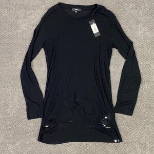 Diesel Destroyed Sheer Tunic T Shirt Women's XS Black Wool holes Distressed NWT
